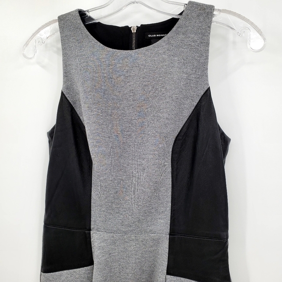 Club Monaco Janine Heather Gray Black Leather Trim Dress - Picture 7 of 16